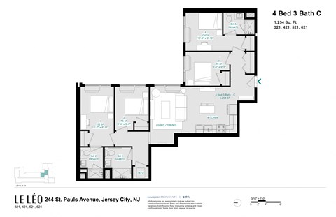 the floor plan of 4 bed 3 bath cc